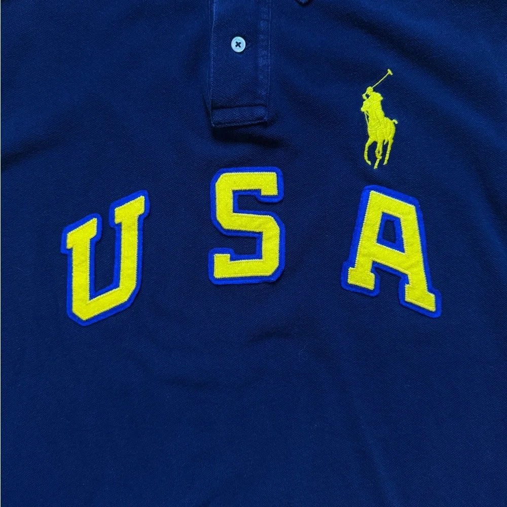 VTG Y2K Polo Ralph Lauren USA Big Pony Rugby Navy Men’s Polo Custom Fit Sz. XL - Picture 3 of 7